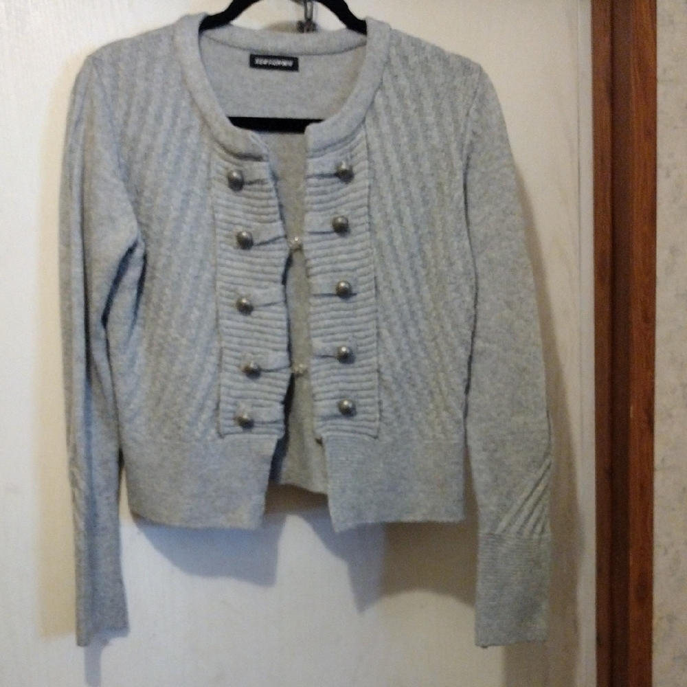 Topshop Light Gray Military-Style Cardigan